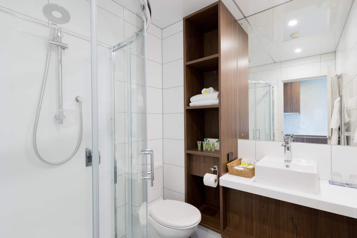 shower, free toiletries, hair dryer, towels