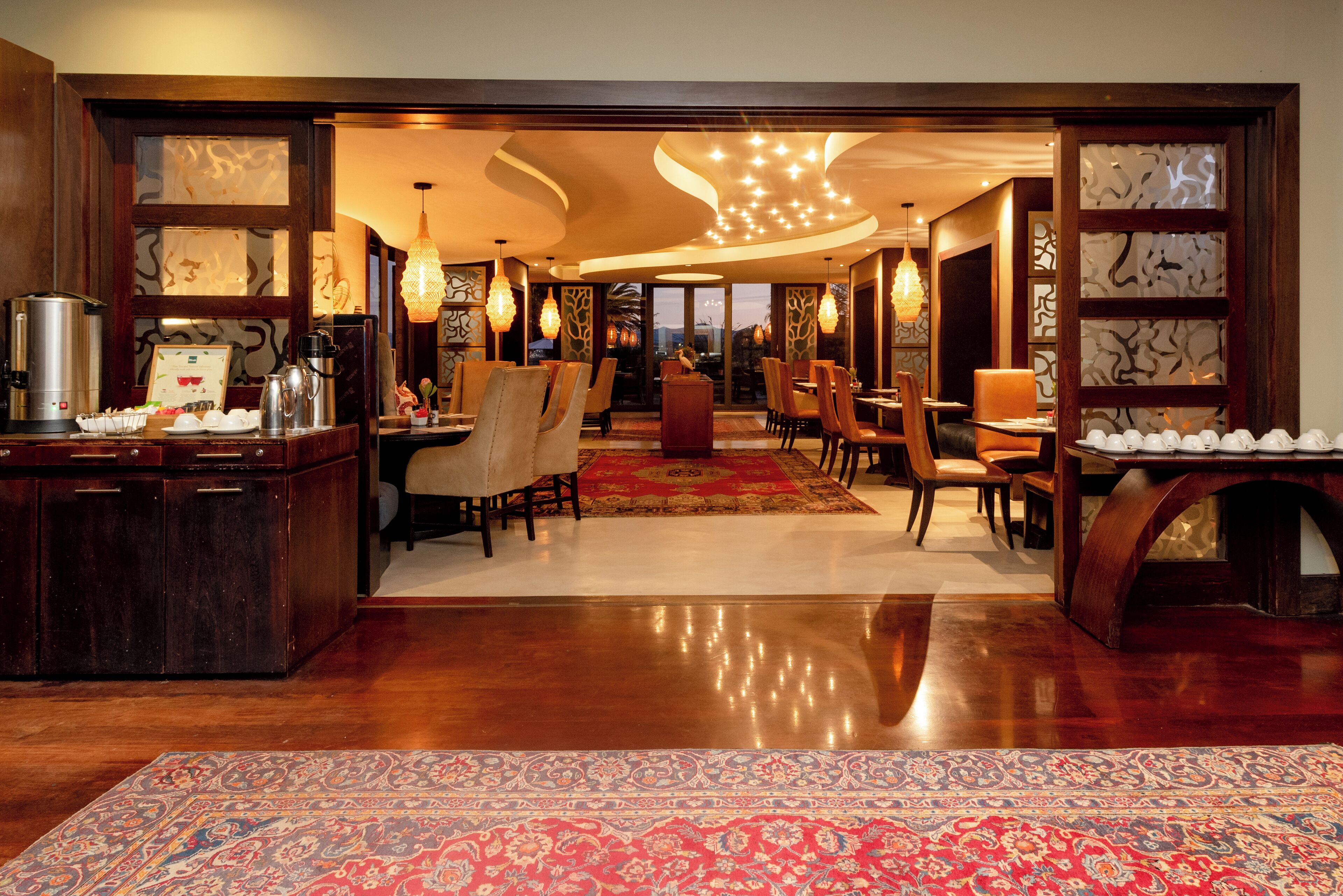 dinner served, pool views