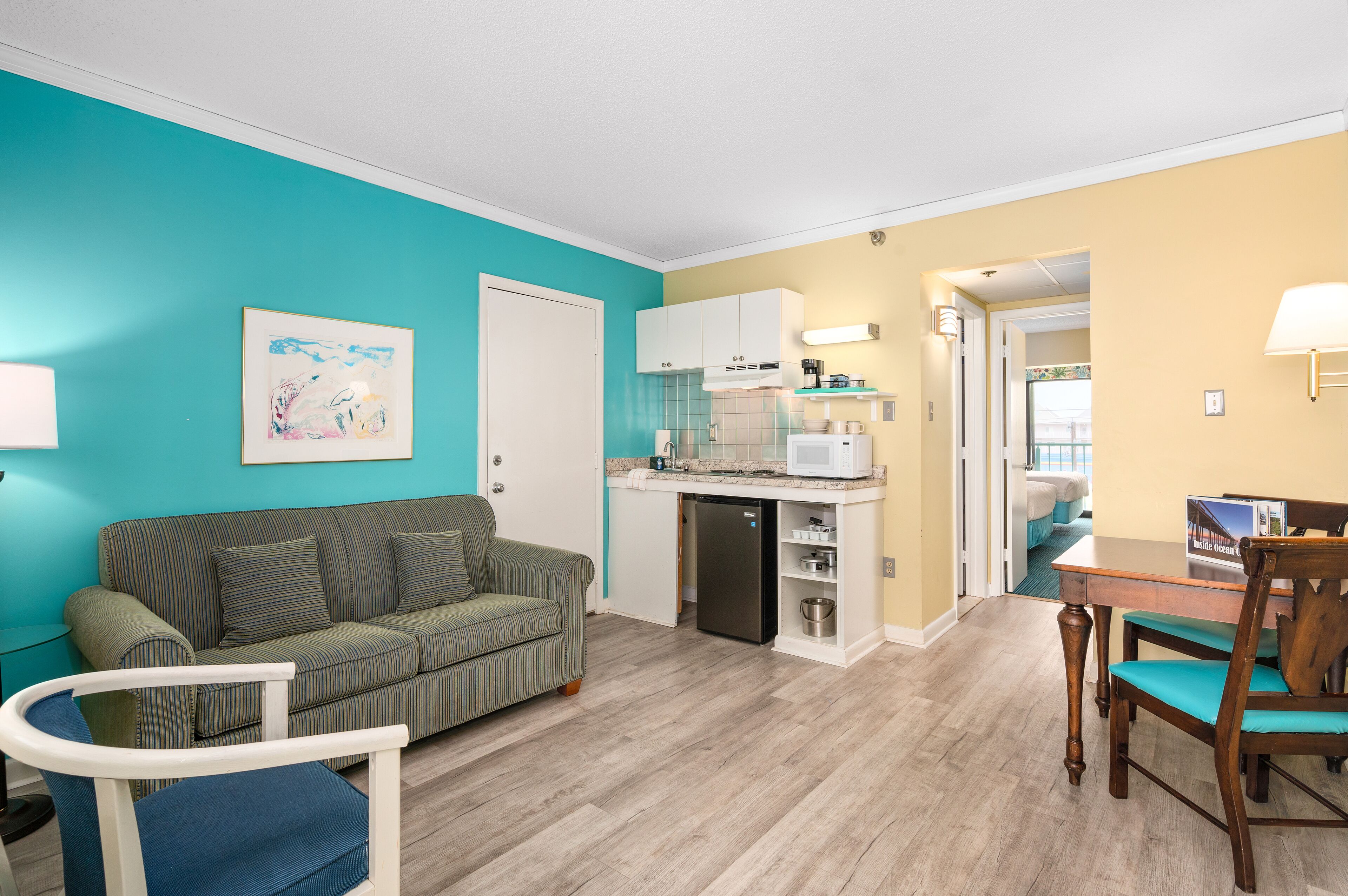 32-inch flat-screen TV with cable channels, TV, DVD player