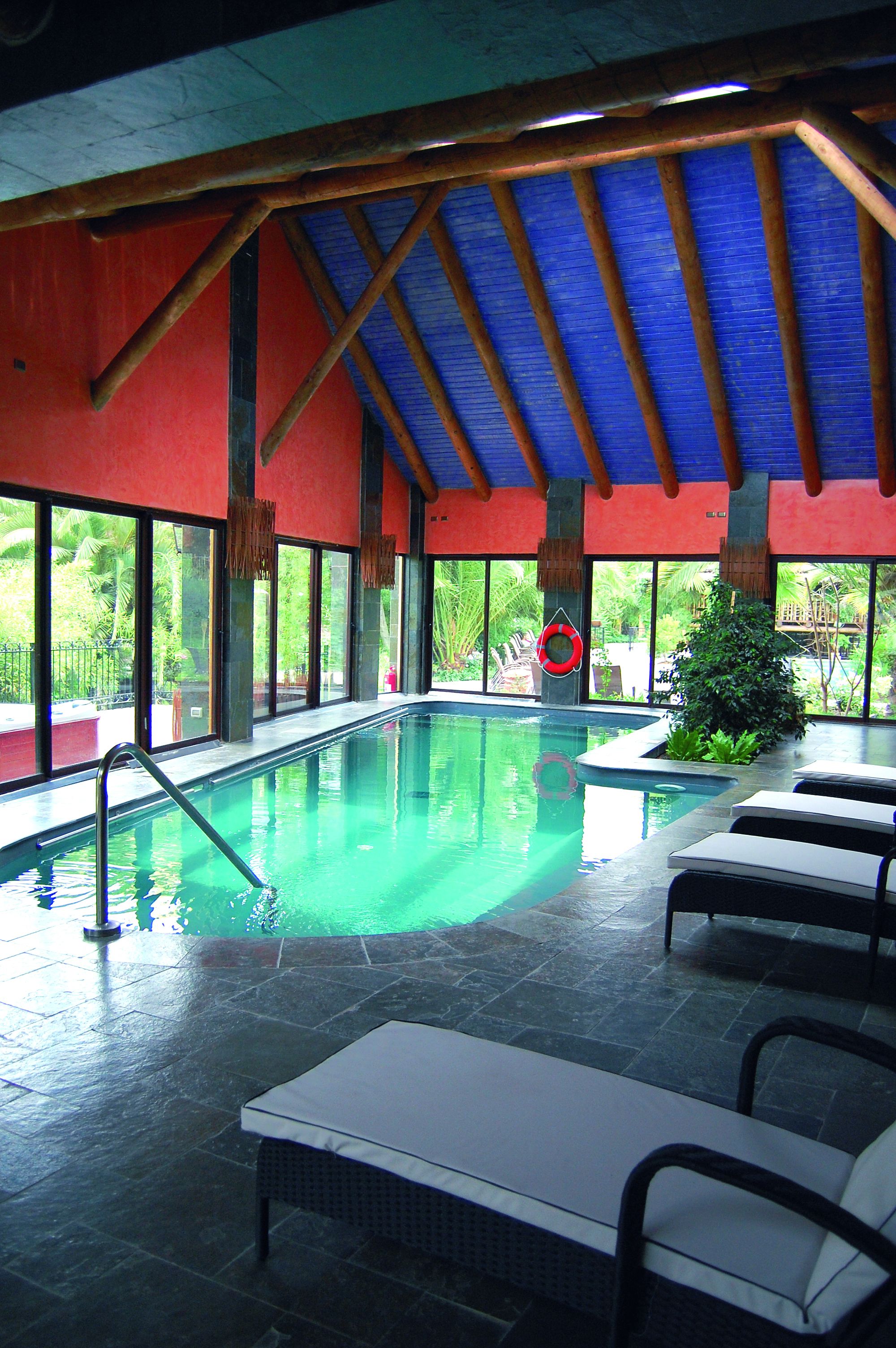 outdoor pool, pool loungers