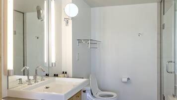 Separate tub and shower, free toiletries, hair dryer, towels