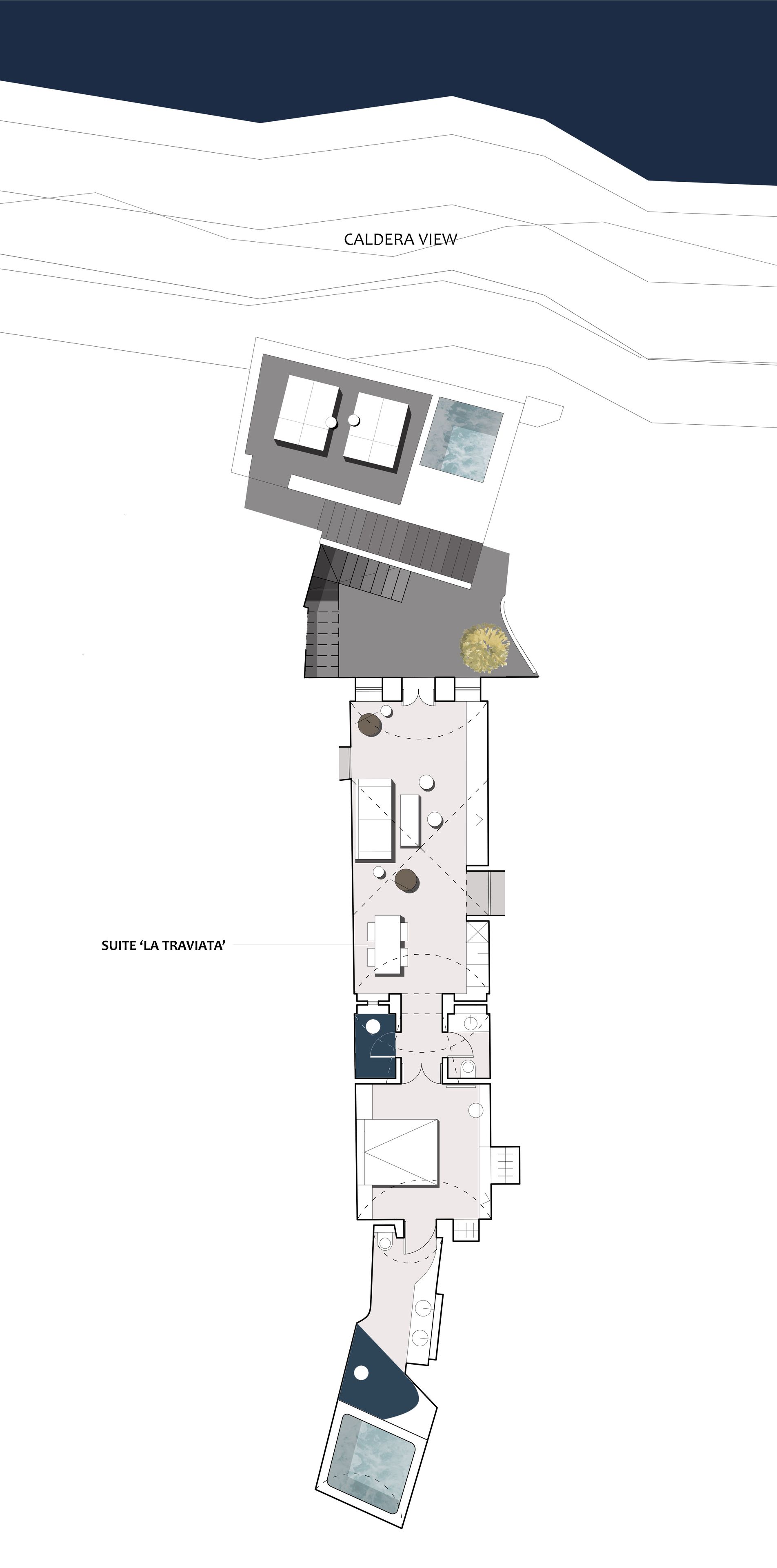 Villa (La Traviata) Indoor & Outdoor Jetted Tub Caldera View | Floor plan