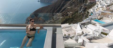 Outdoor pool, pool umbrellas, pool loungers