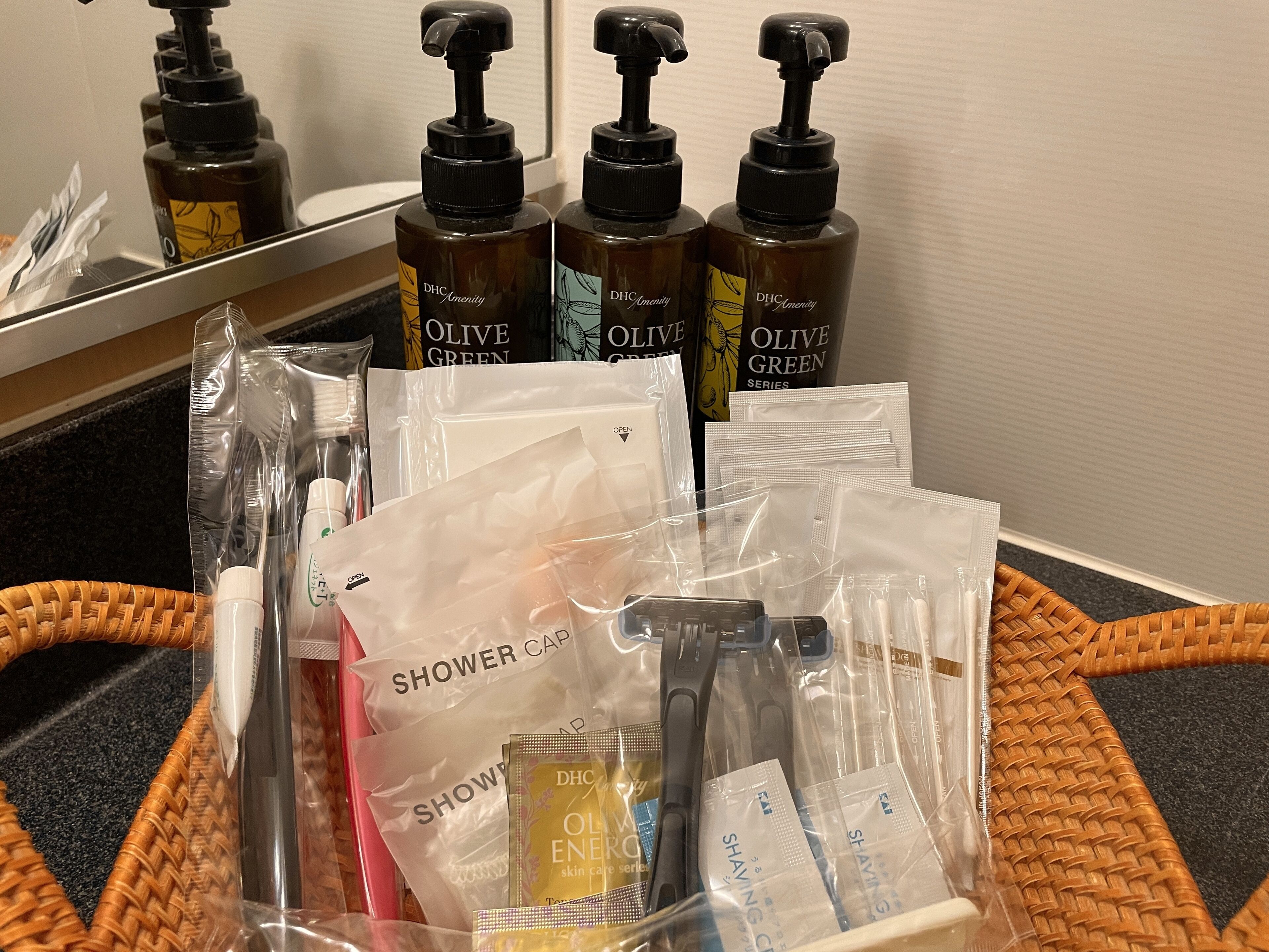 combined shower/bathtub, free toiletries, hair dryer, bathrobes