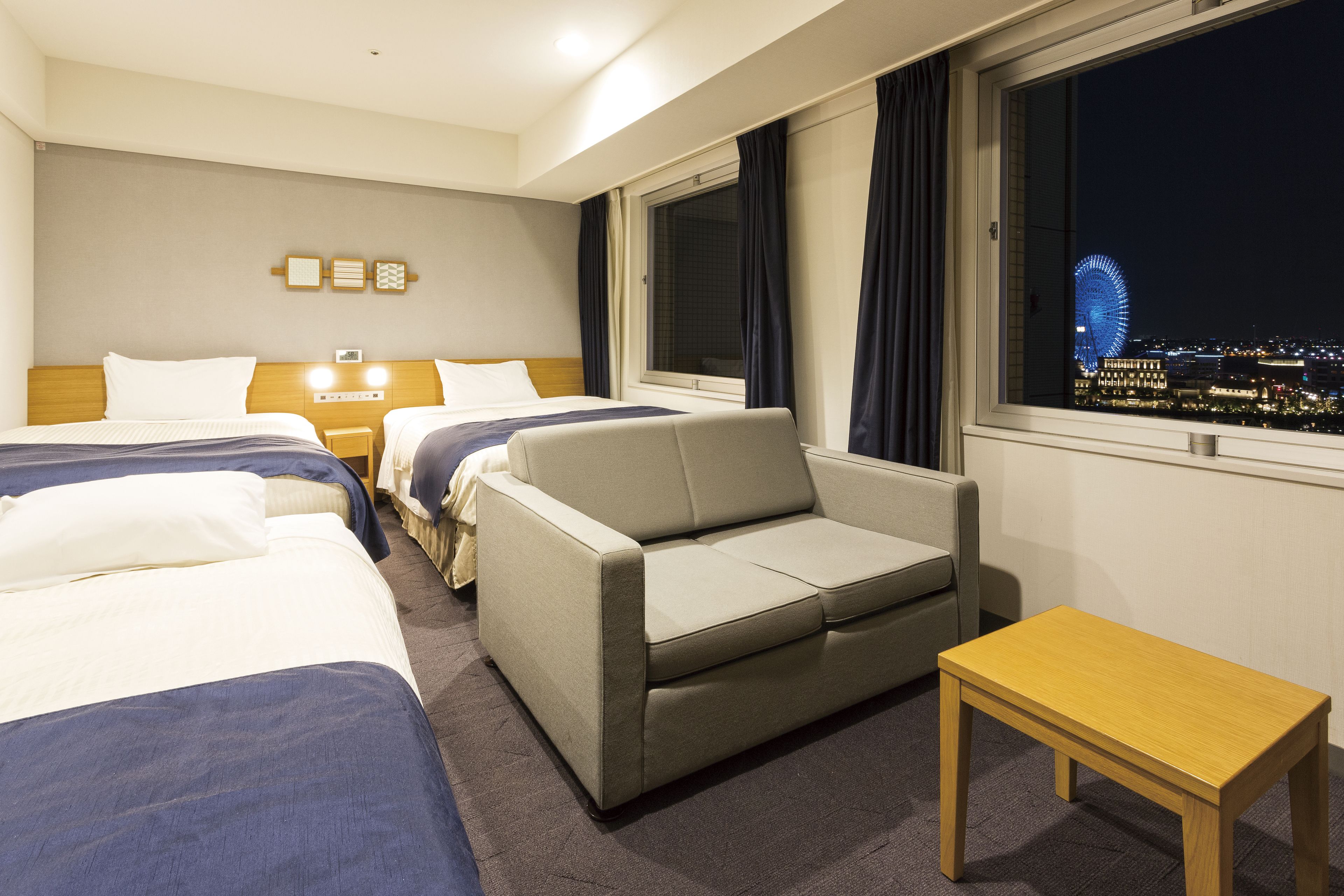 premium bedding, down duvets, desk, blackout curtains