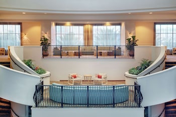 Hotel entrance and lobby at Embassy Suites by Hilton Tampa Downtown Convention Center