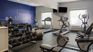 A gym with exercise equipment, a mirrored wall, and a television. - Holiday Inn Express St. Petersburg North (I-275) by IHG (St. Petersburg)