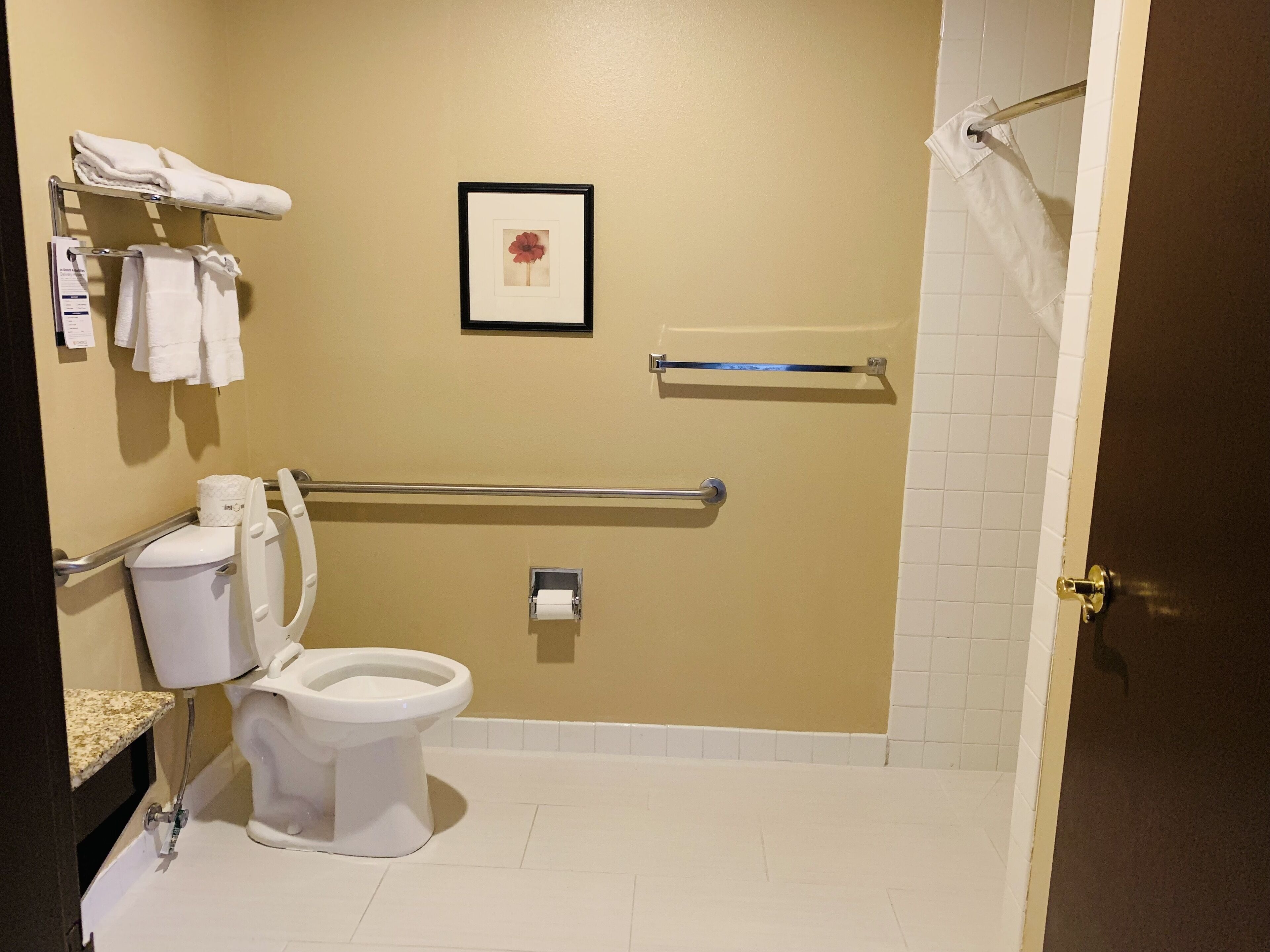 ルーム キングベッド 1 台 バリアフリー 禁煙 | バスルーム | バスアメニティ (無料)、ヘアドライヤー、タ オル、石鹸