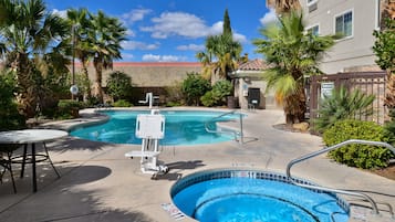 Outdoor pool, open 8:00 AM to 10:00 PM, pool umbrellas, sun loungers