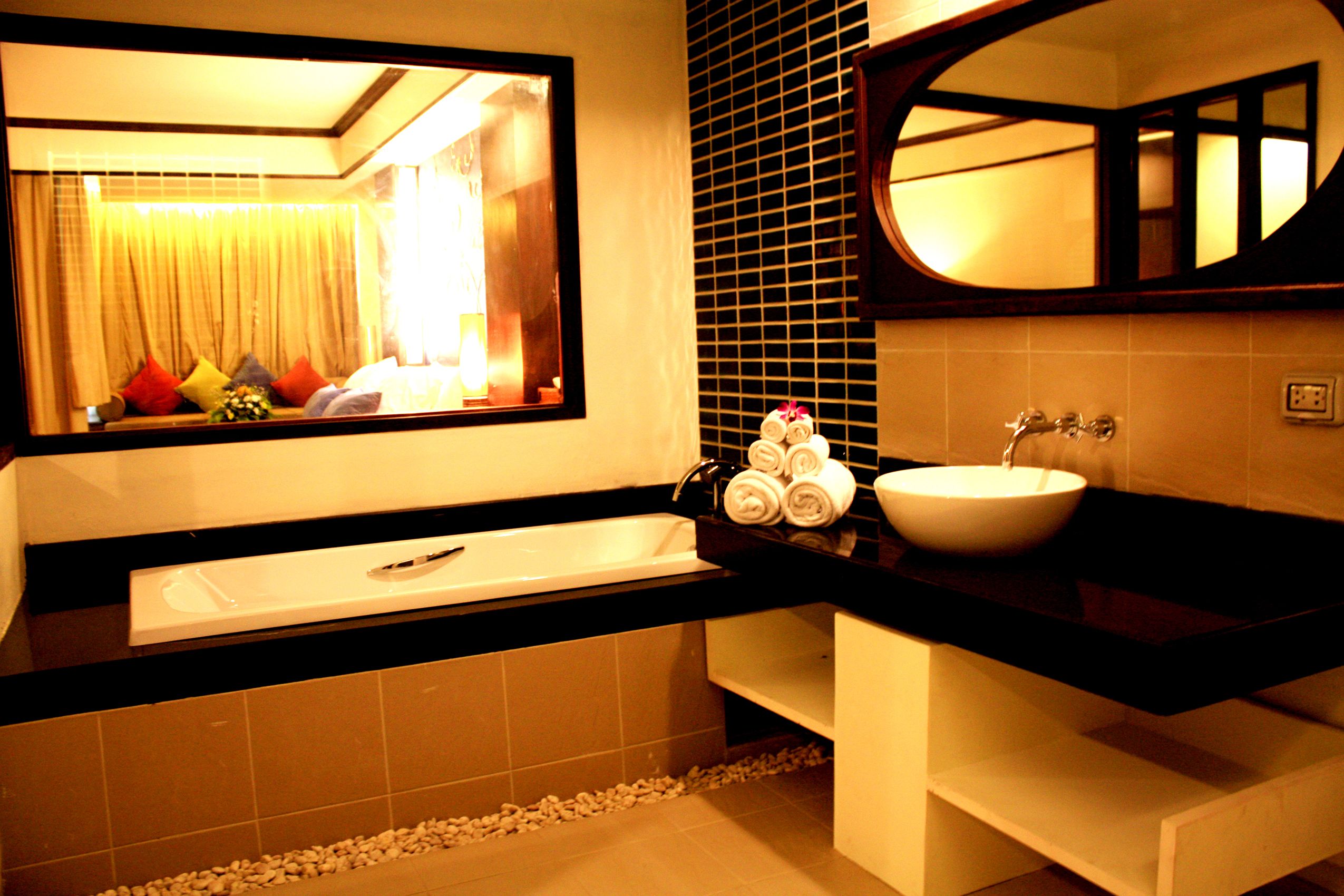 orchid deluxe double or twin room | bathroom | separate bathtub and shower, free toiletries, hair dryer, bathrobes