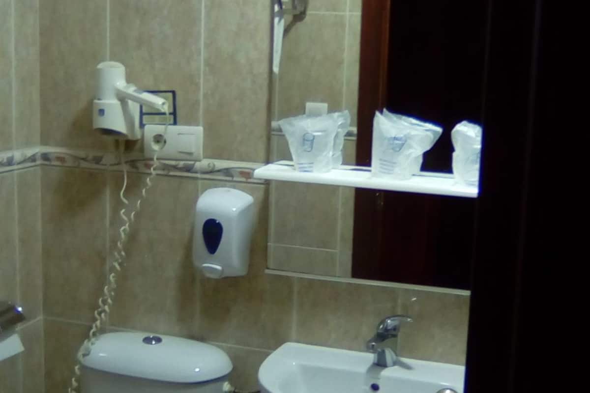 free toiletries, hair dryer, towels