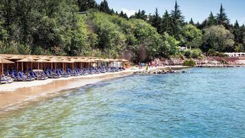 On the beach, beach cabanas, beach bar