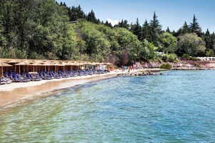 On the beach, beach cabanas, beach bar