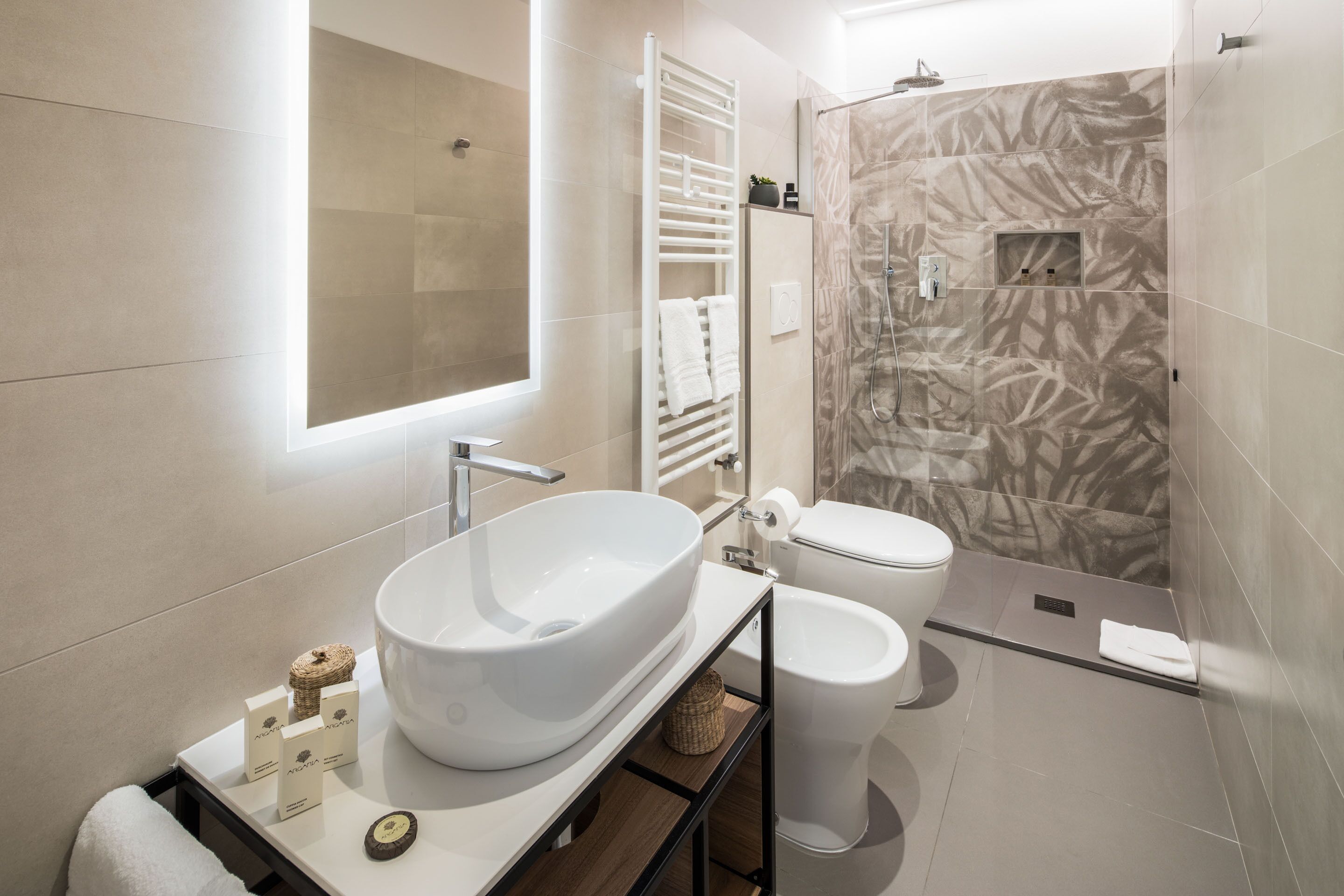 free toiletries, hair dryer, bidet, towels