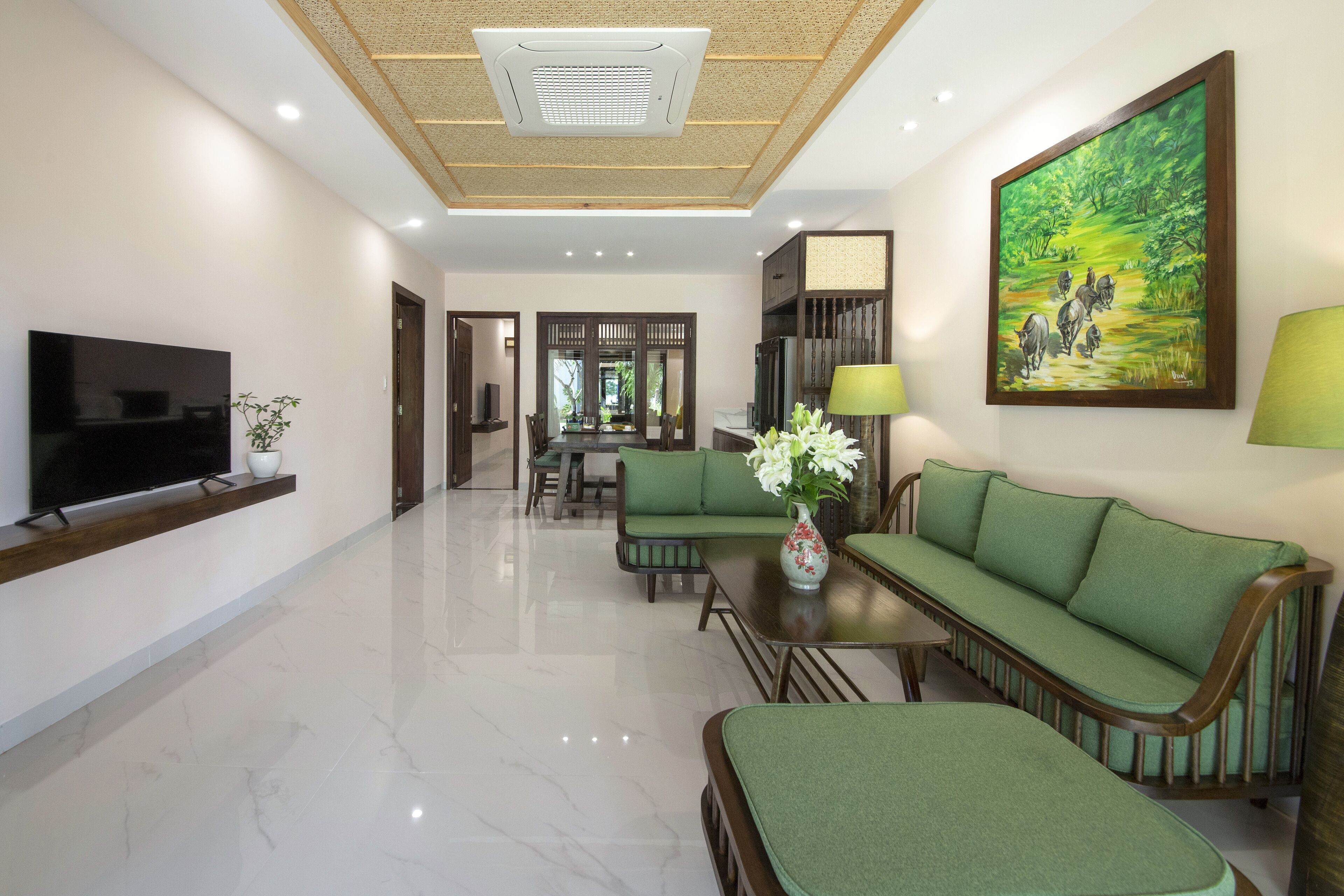02 bedroom villa with garden view | living area | 50-inch lcd tv with satellite channels, tv