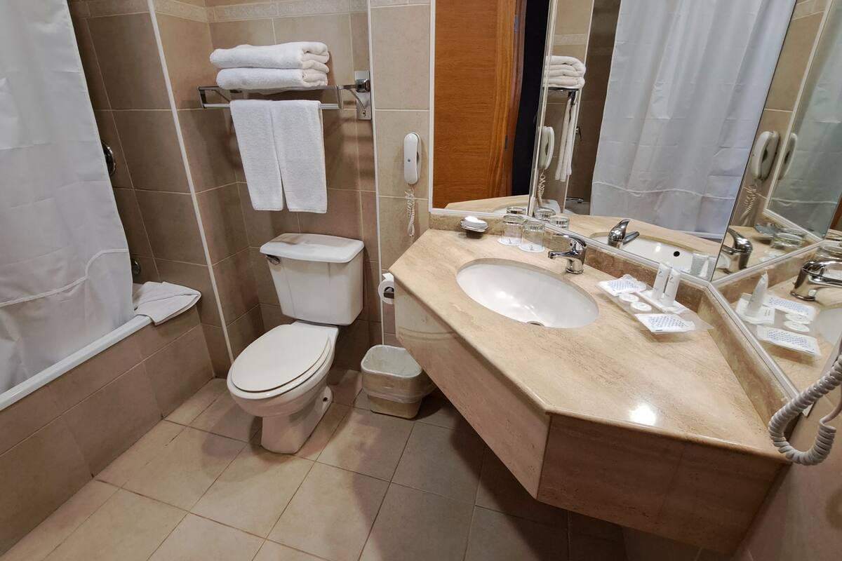 combined shower/bathtub, hair dryer, towels