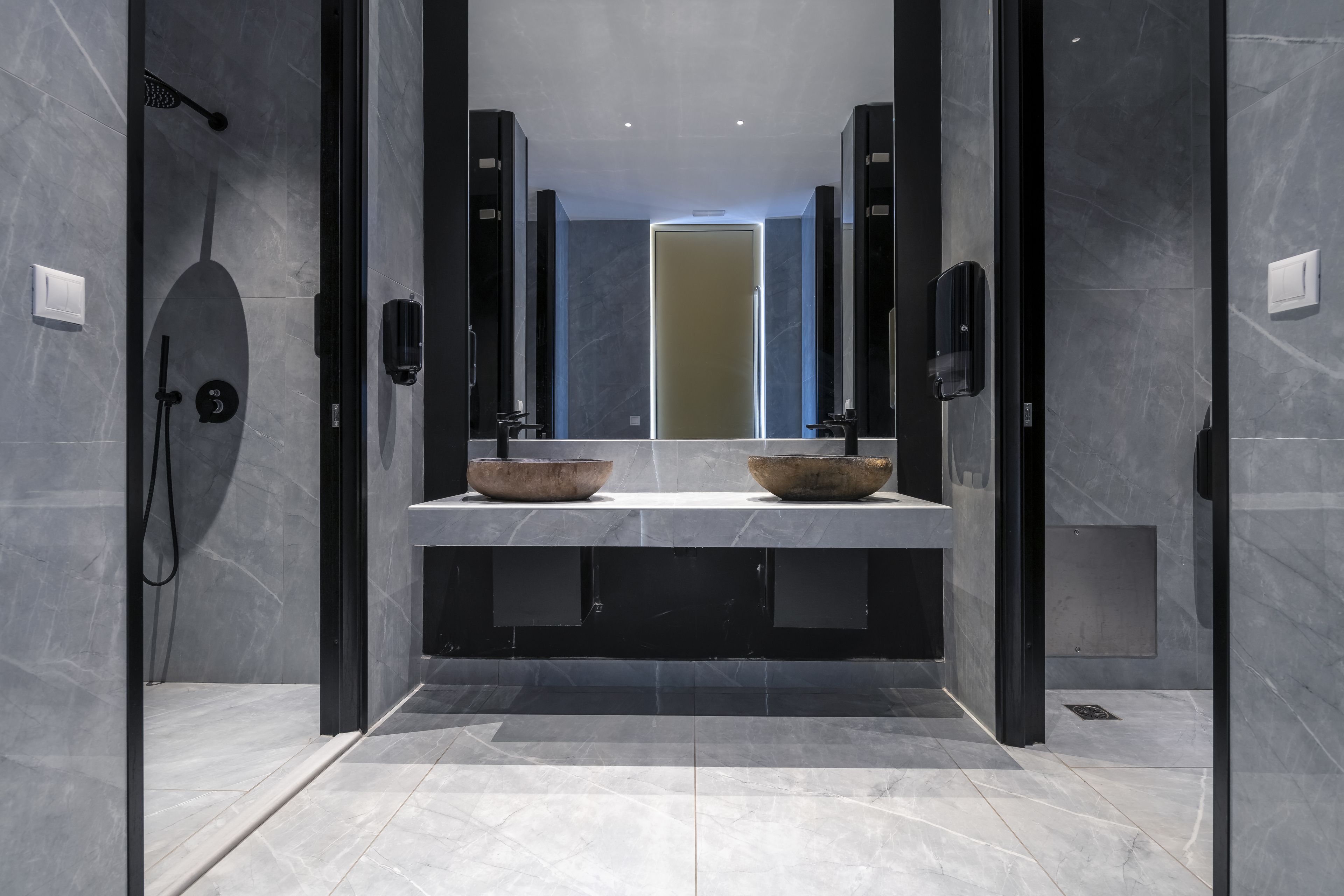 hair dryer, bathrobes, slippers, towels