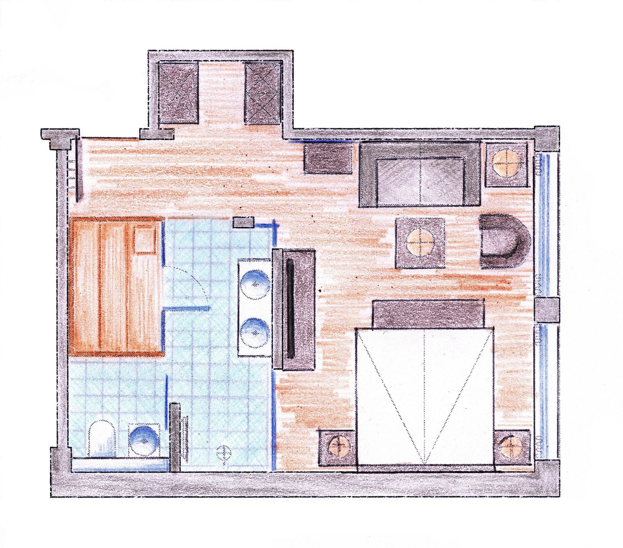 wellness double room with private sauna | floor plan