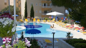 Indoor pool, seasonal outdoor pool, pool umbrellas