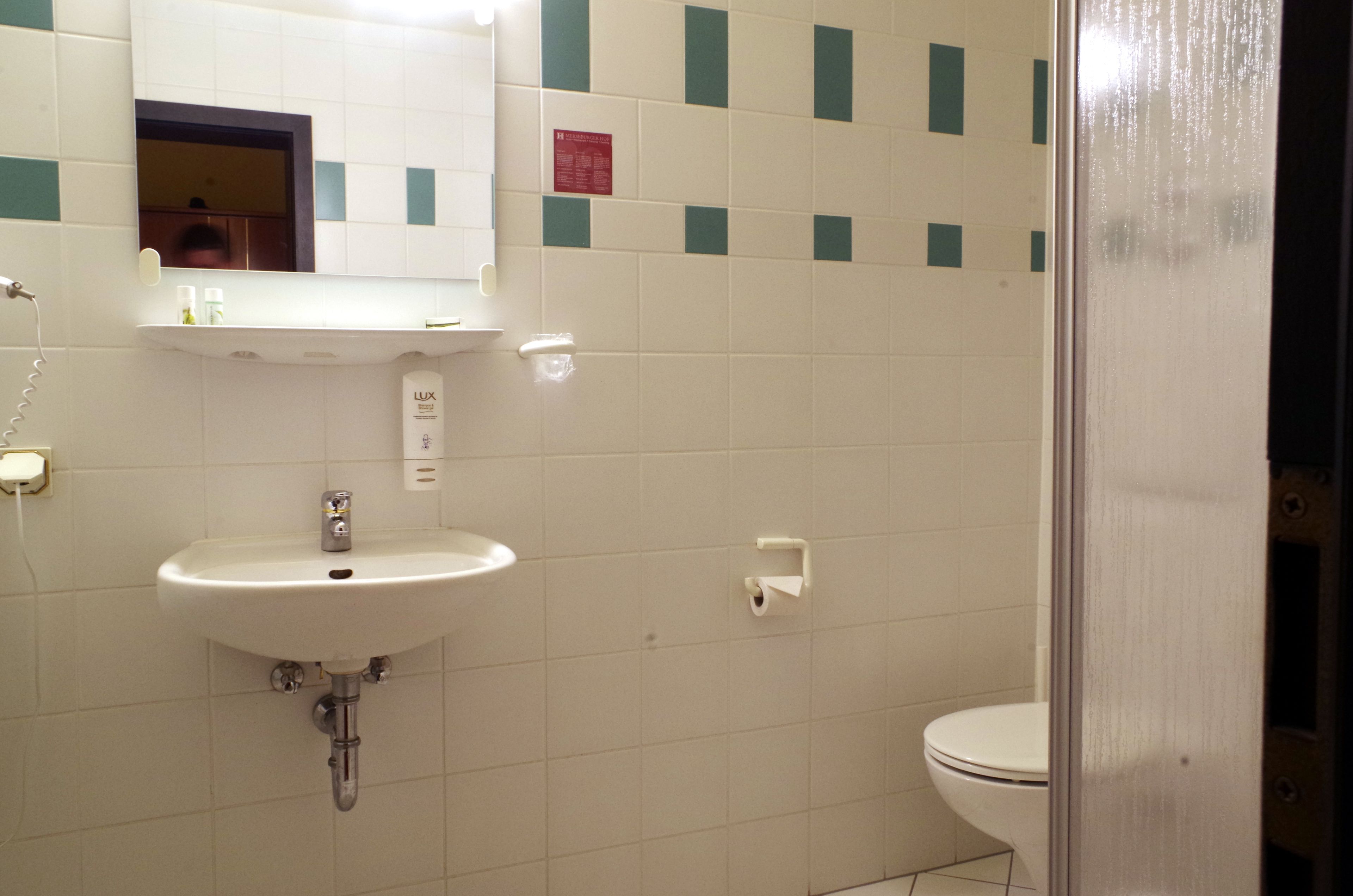 Un baño con lavabo, espejo e inodoro.