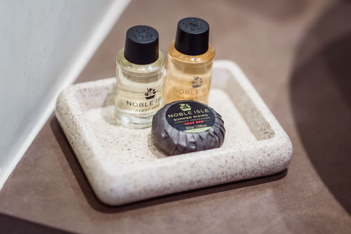 free toiletries, hair dryer, towels