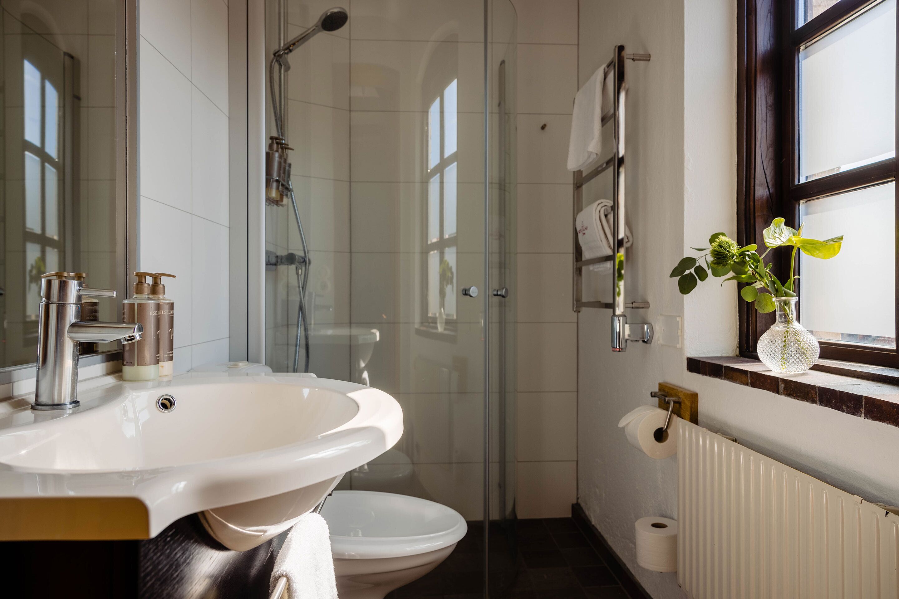 single room (main building, spa not included) | bathroom | shower, free toiletries, hair dryer, bathrobes