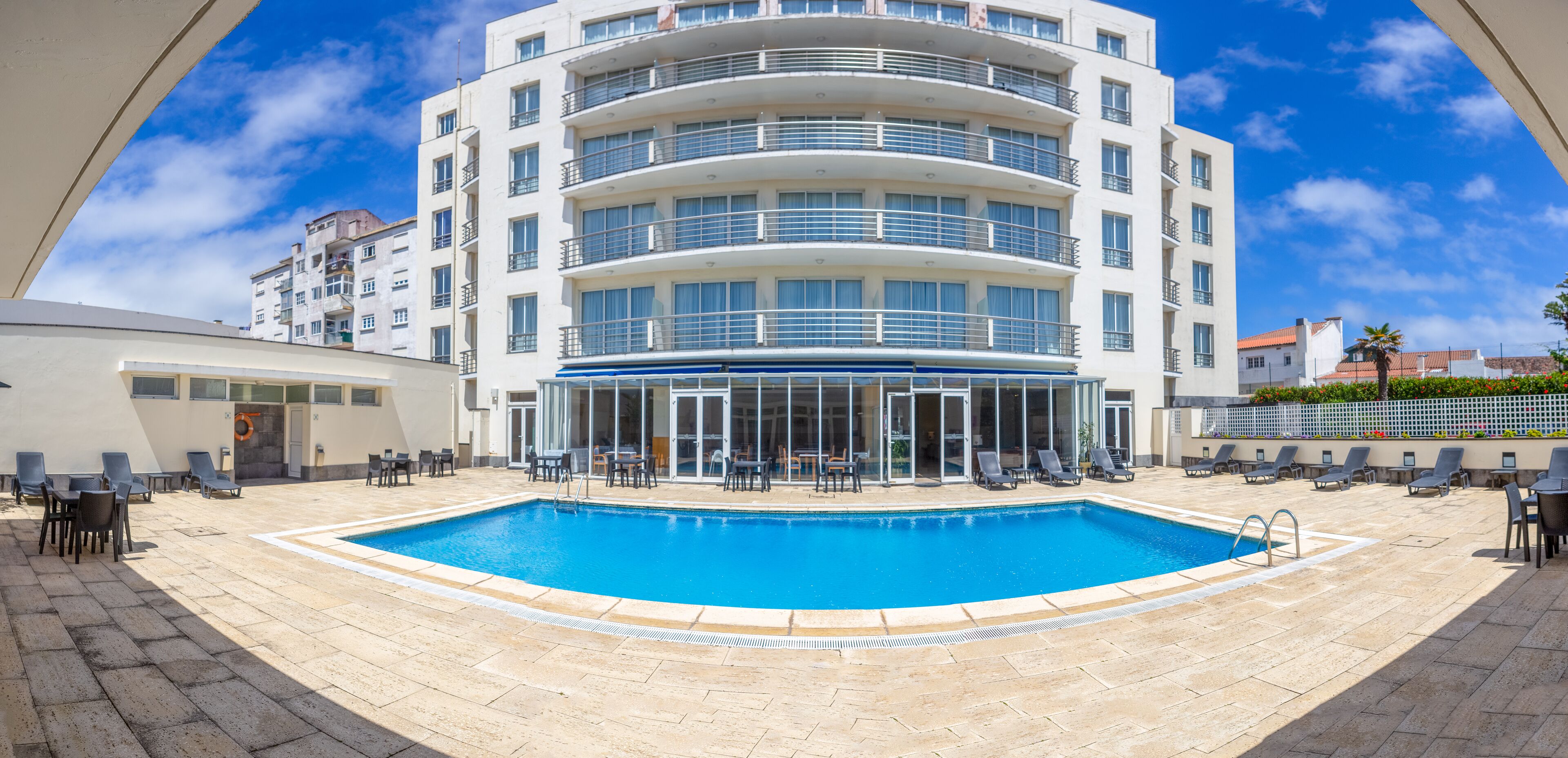 outdoor pool, pool loungers