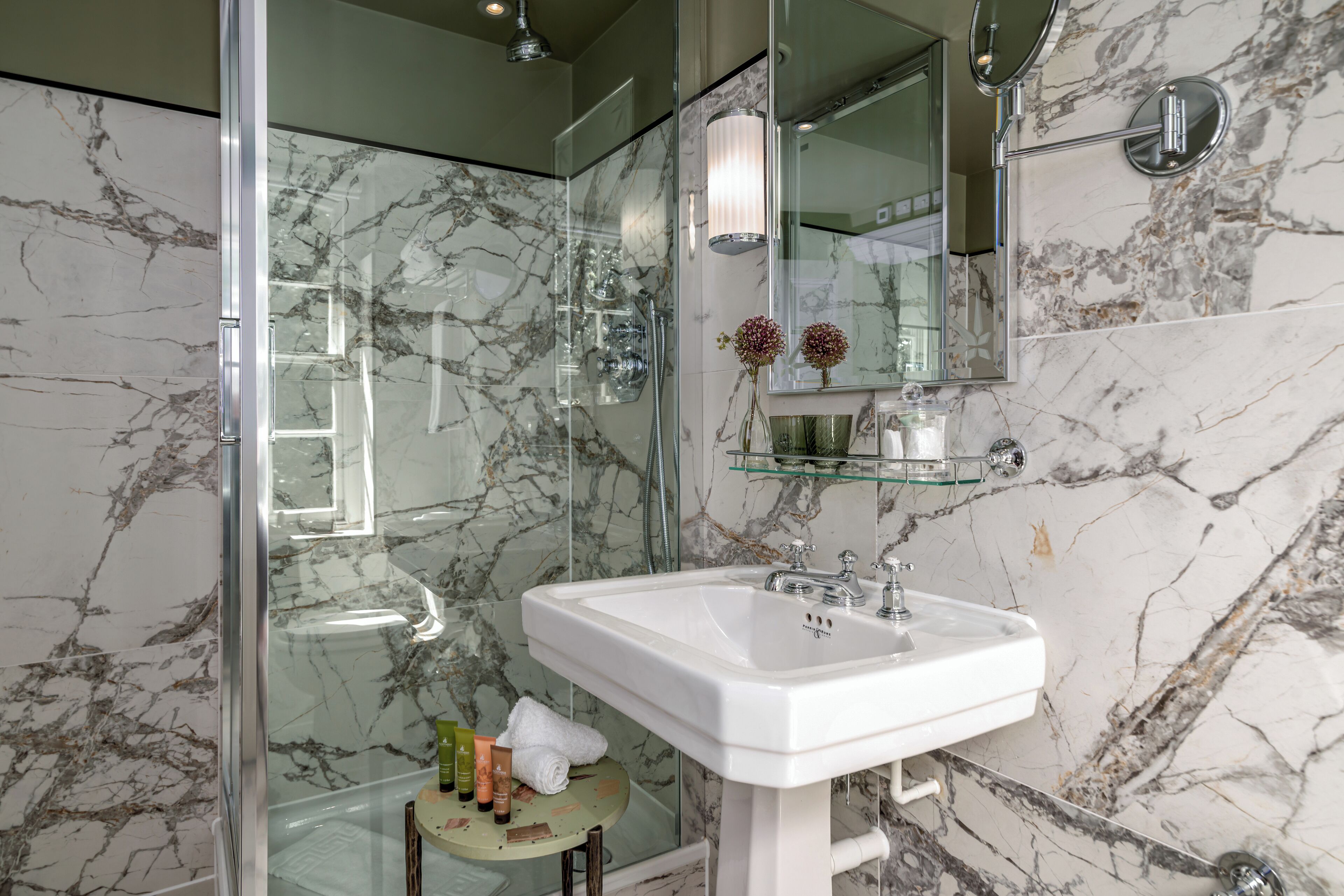 deluxe room | bathroom | shower, designer toiletries, hair dryer, bathrobes
