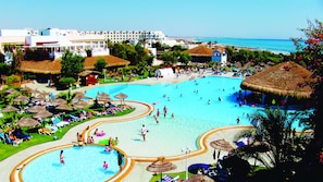 Indoor pool, outdoor pool, sun loungers