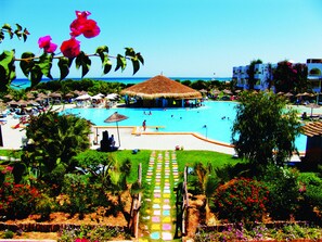Indoor pool, outdoor pool, sun loungers