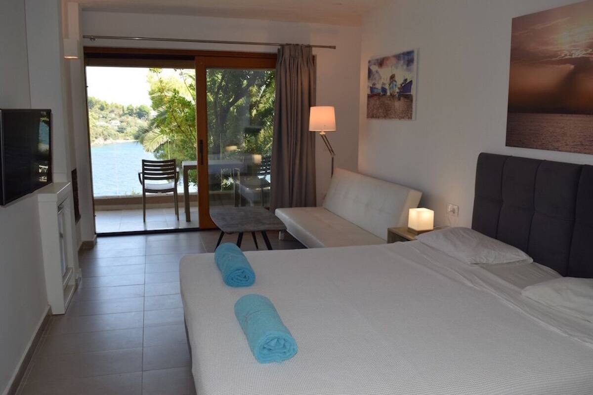 Quarto luxo, vista para o mar | Cofres nos quartos, cortinas blackout, roupa de cama