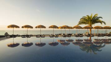 Indoor pool, outdoor pool, sun loungers