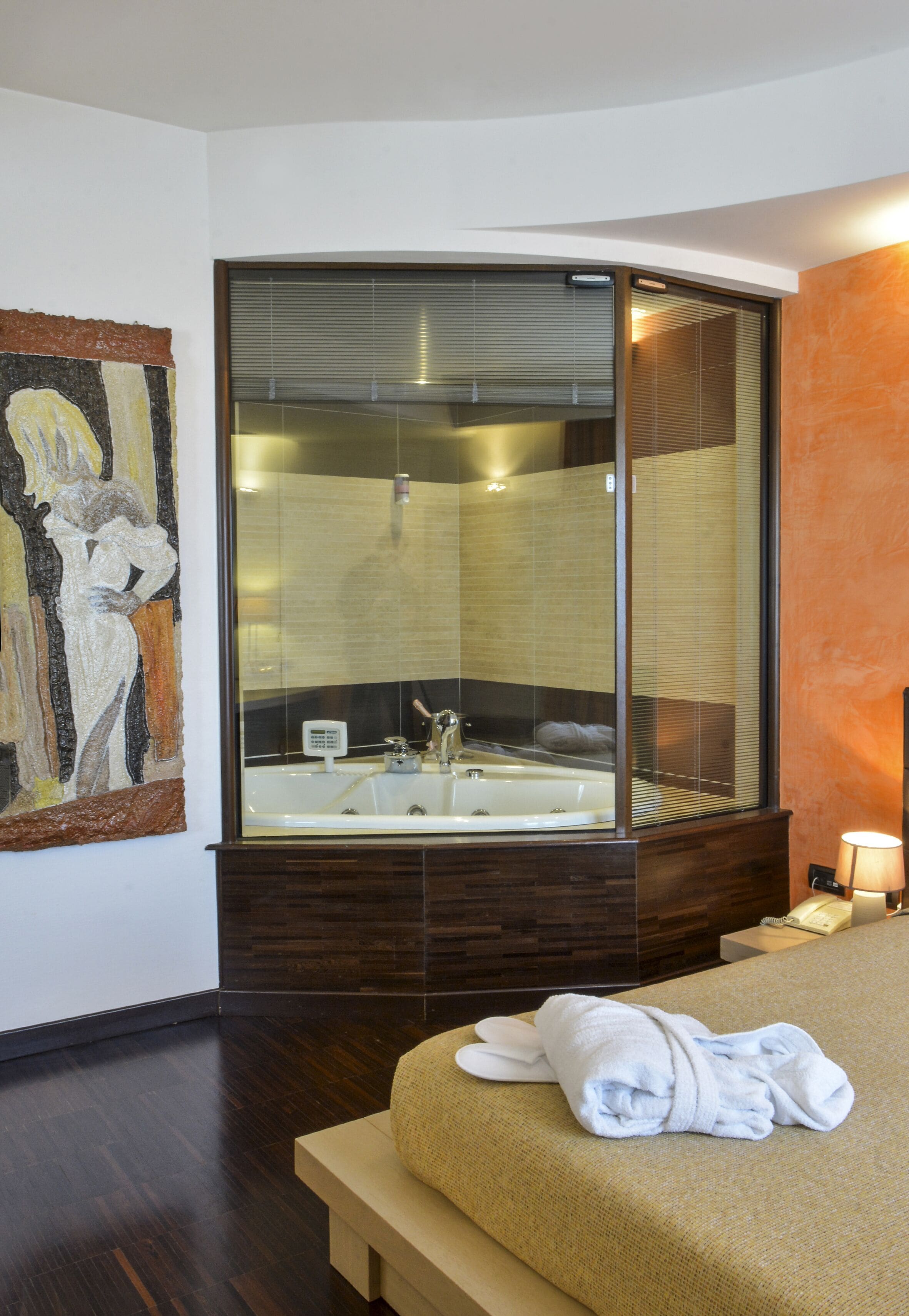 superior suite | bathroom | shower, hair dryer, bidet, towels
