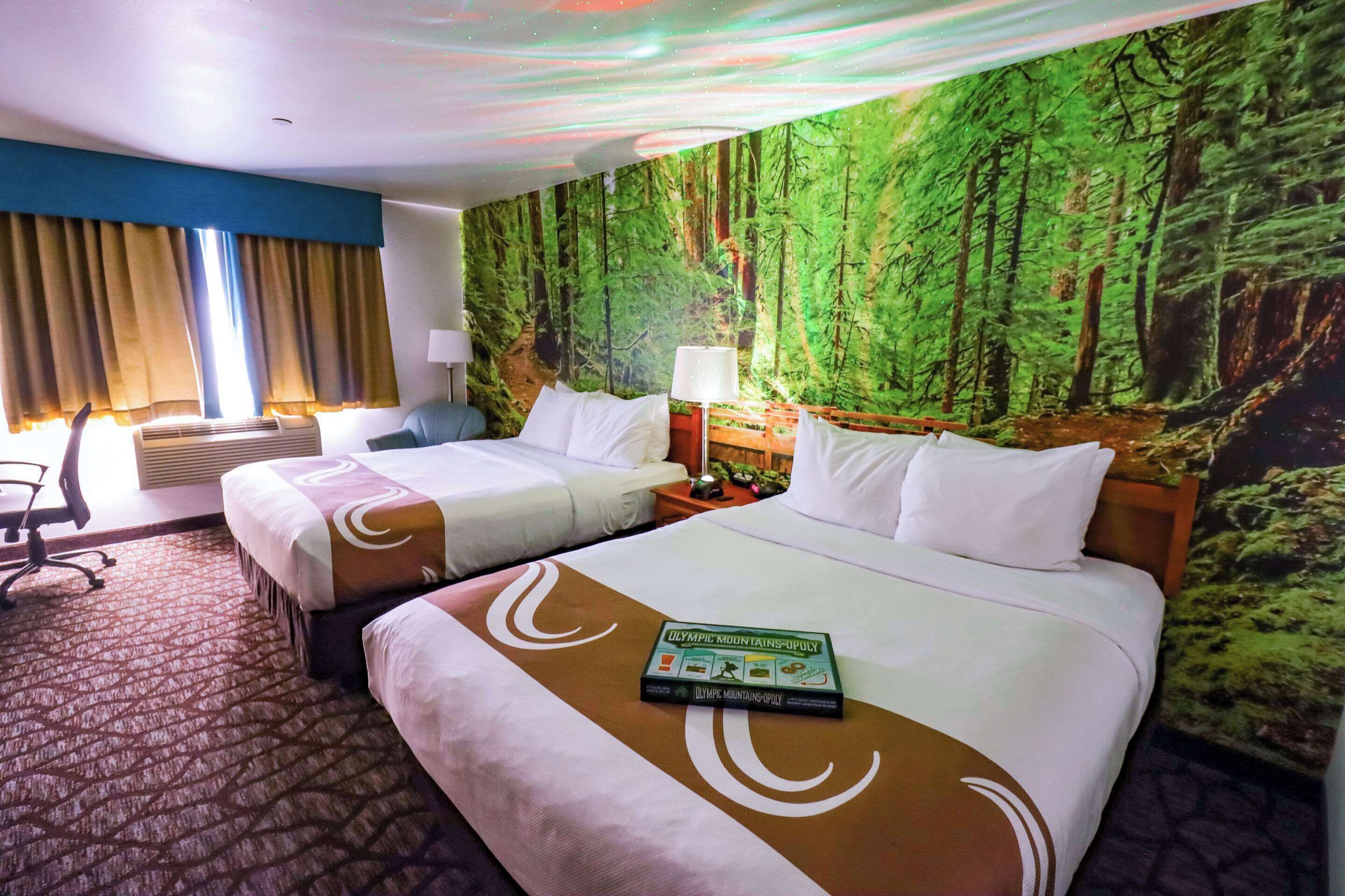 premium bedding, desk, blackout curtains, iron/ironing board