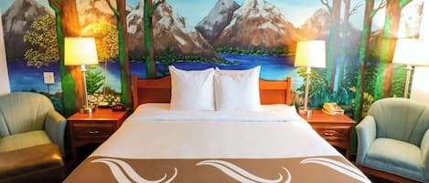 Premium bedding, desk, blackout curtains, iron/ironing board