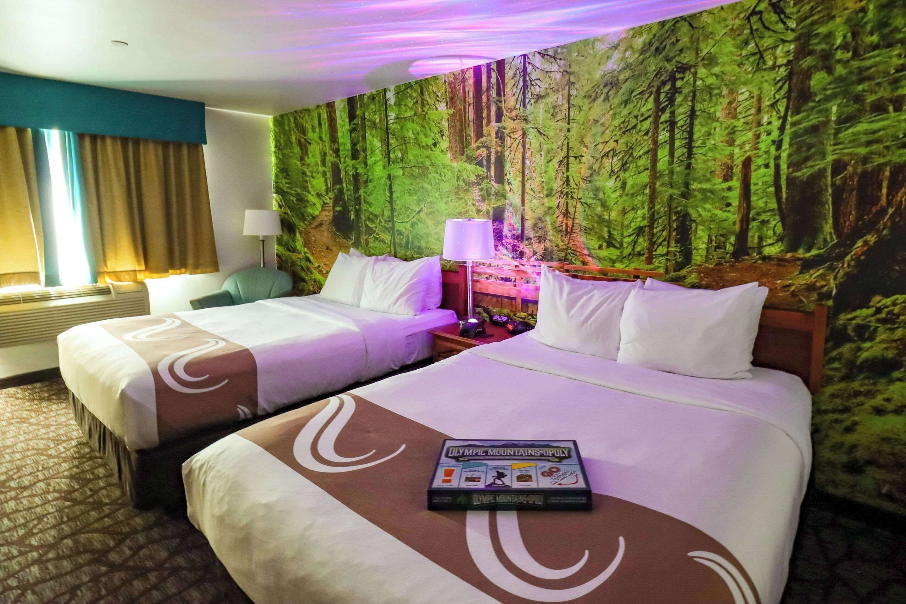 premium bedding, desk, blackout curtains, iron/ironing board