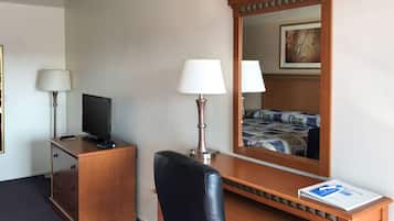 Desk, blackout drapes, iron/ironing board, free WiFi