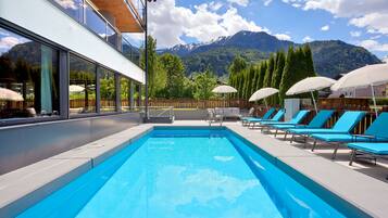 Outdoor pool, pool umbrellas