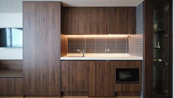 Fridge, microwave, electric kettle