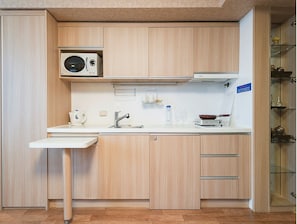 Fridge, microwave, electric kettle