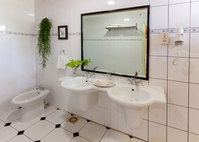 Secador de pelo, bidet, toallas