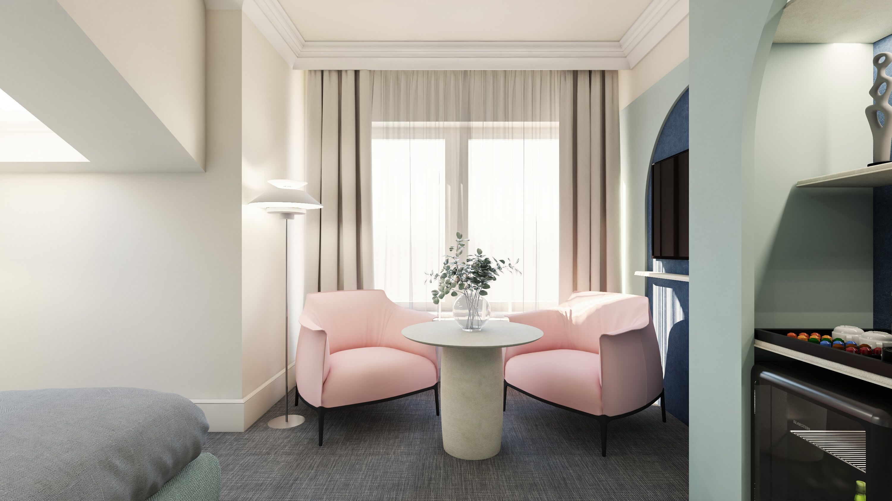 deluxe double room | living area | 14-inch smart tv with cable channels, tv