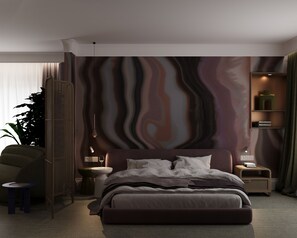 Suite de diseño | Ropa de cama de alta calidad, edredones de plumas, minibar y caja fuerte