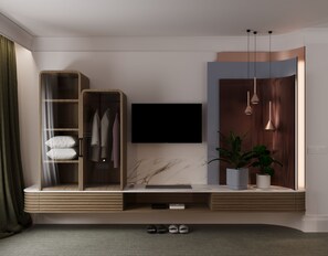 Suite de diseño | Zona de estar | Smart TV de 14 pulgadas con canales por cable, una televisión