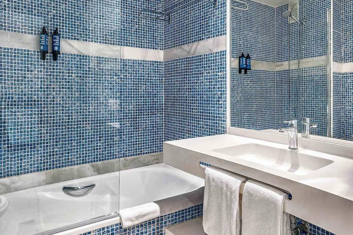 combined shower/bathtub, free toiletries, hair dryer, bidet