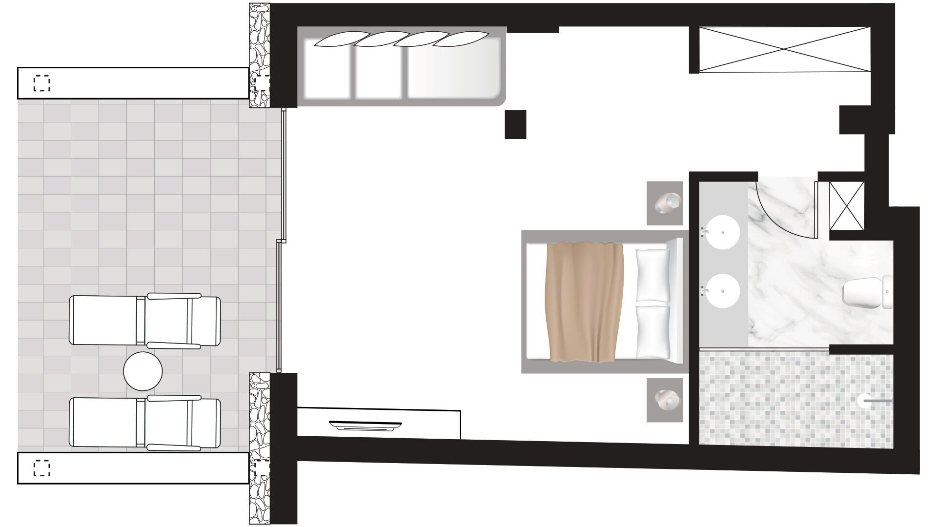 junior suite sea view | bathroom | shower, free toiletries, hair dryer, towels