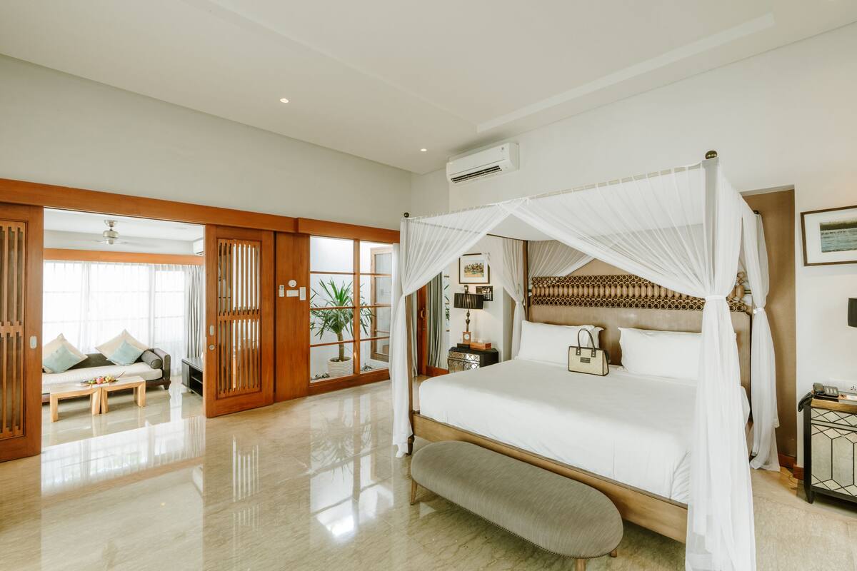 villa, 1 bedroom, private pool | in-room safe, desk, iron/ironing board, free cots/infant beds