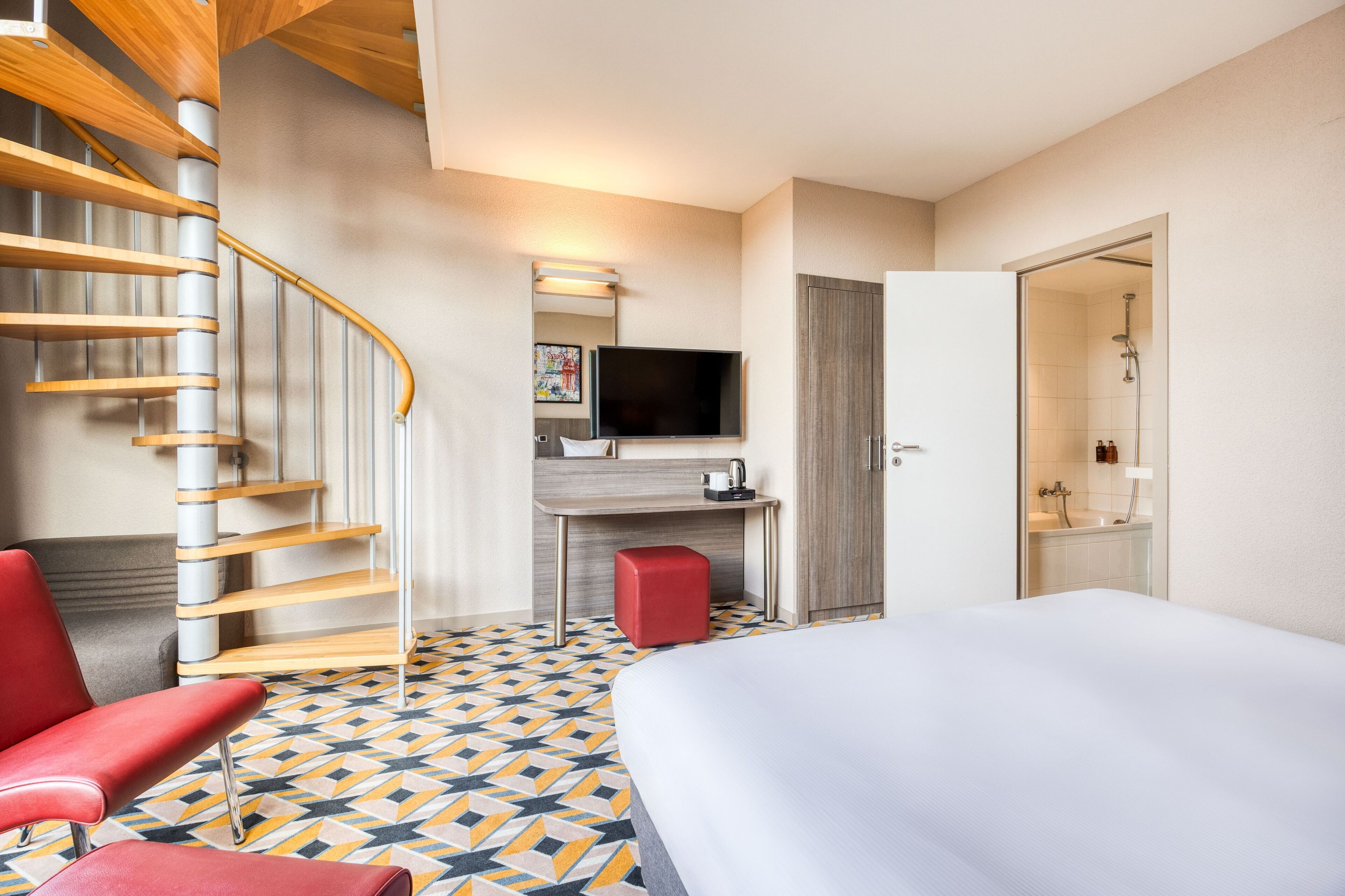 family duplex, mezzanine | in-room safe, desk, soundproofing, iron/ironing board