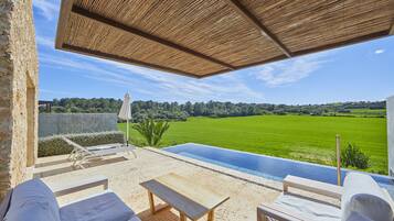 Deluxe villa, 1 kingsize bed, privézwembad, tuin | Een minibar, een kluis op de kamer, individueel gedecoreerd