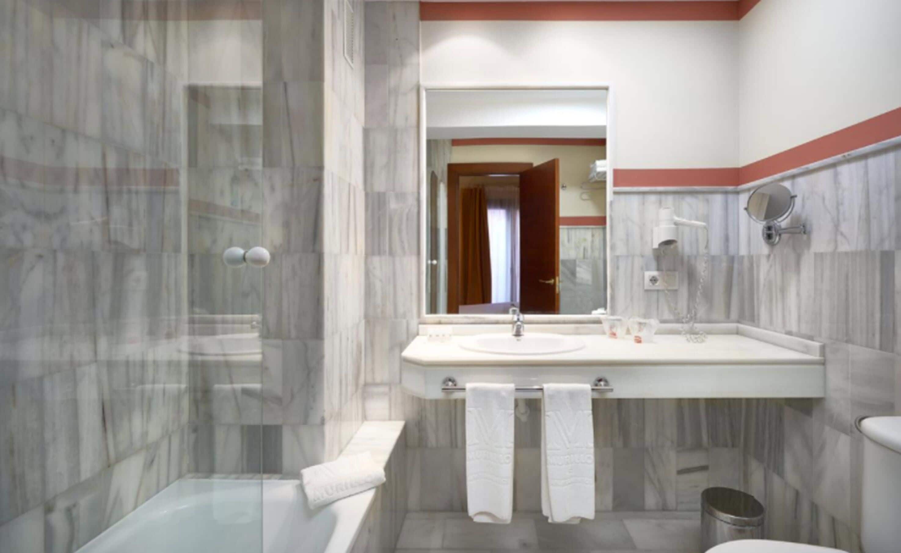 combined shower/bathtub, free toiletries, hair dryer, towels